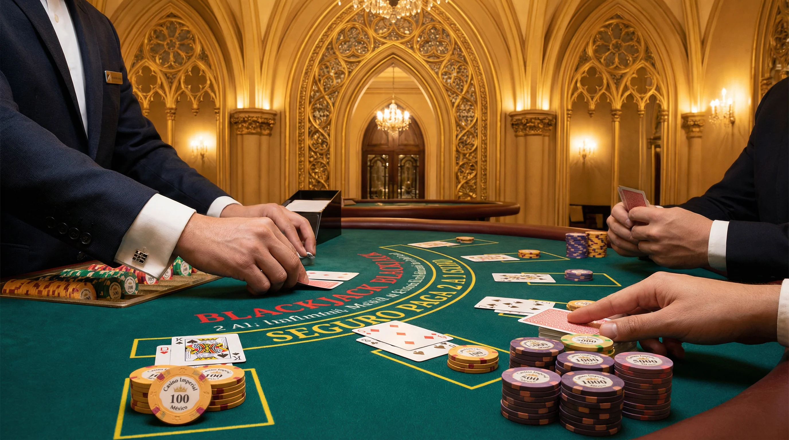 Mesa de blackjack profesional con crupier y jugadores en Winpot Casino App